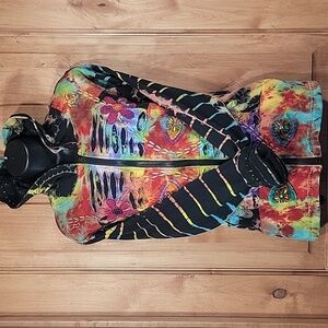 Rising International Rainbow Tie-Dye Hooded Bomber Jacket with Floral Appliqué